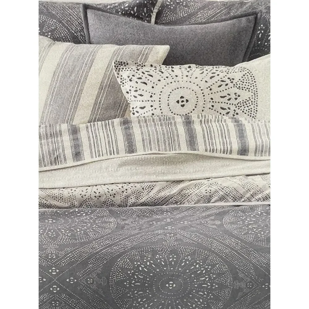 Ralph Lauren Gray Cream Full Queen Duvet Cover Set 2 Shams Reversible